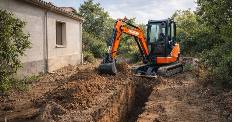 Zanjas para canalizaciones con mini excavadora